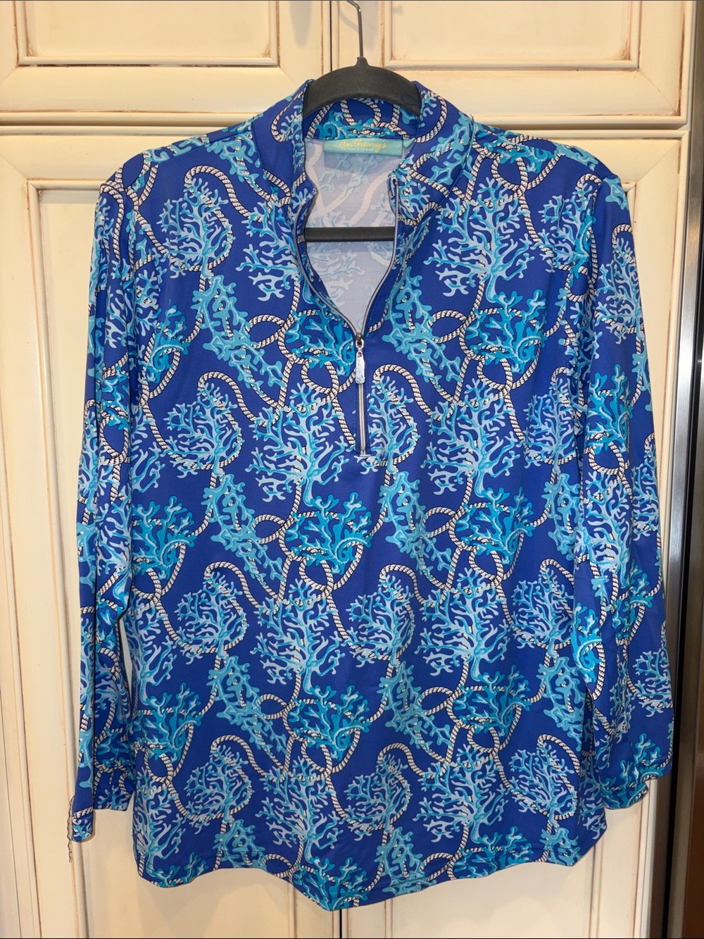Ladies' Blue Printed Quarter-Zip Pullover Top